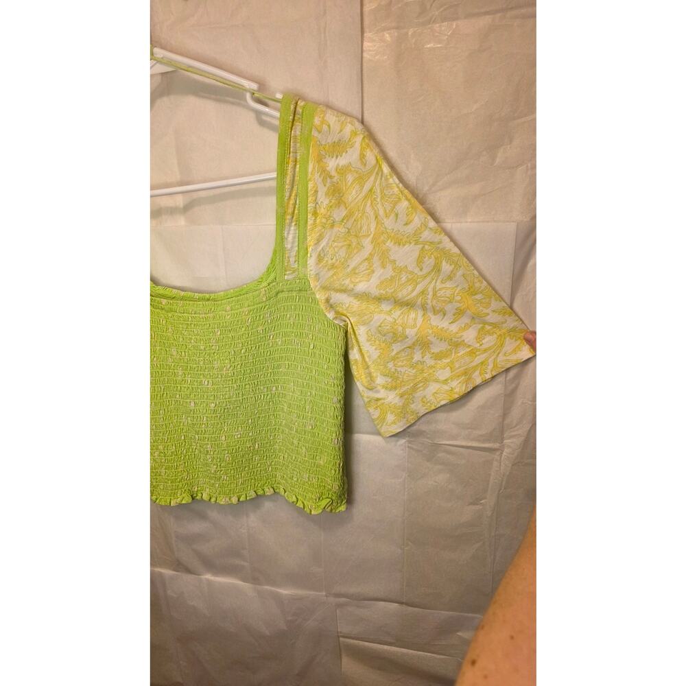 NWT Free People FP Smocked Key Lime Floral Crop Top - Picture 3 of 7